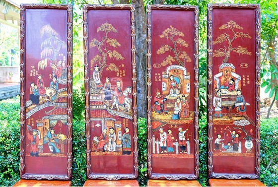 The collection of four lacquer paintings of Truyen Kieu (Tale of Kieu)