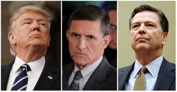 Từ trái sang : Tổng thống Mỹ Donald Trump, cựu Cố vấn An ninh quốc gia Michael Flynn, cựu Giám đốc FBI James Comey