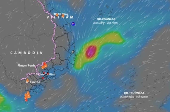 Đề phòng thời tiết nguy hiểm trên đất liền và trên biển Từ đêm 3 đến 6-4, khu vực từ Đà Nẵng đến Khánh Hòa và Tây Nguyên có mưa vừa, mưa to, có nơi mưa rất to. Ảnh: vndms