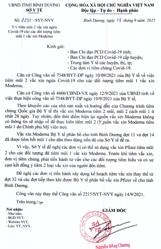 Sở Y tế tỉnh Bình Dương ban hành văn bản thay thế công văn dễ gây hiểu nhầm ảnh 1