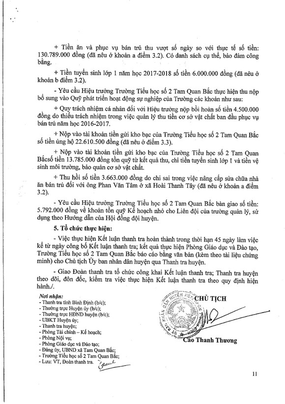 Thu “khống” trên 130 triệu đồng tiền ăn của học sinh, hiệu trưởng bị kiểm điểm rút kinh nghiệm ảnh 3