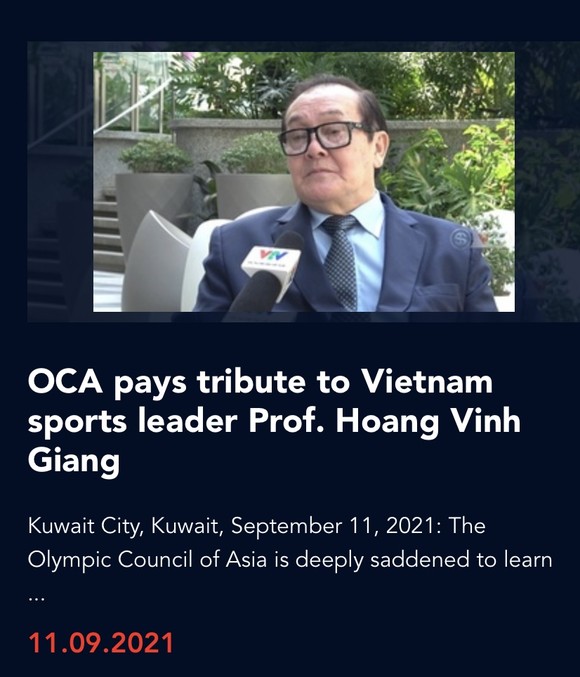 OCA gửi lời chia buồn đến thể thao Việt Nam vì sự mất mát lớn này.