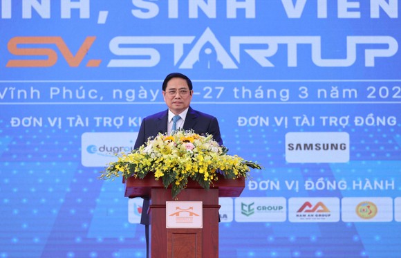 Thủ tướng Phạm Minh Chính phát biểu tại ngày hội khởi nghiệp, Ảnh: VGP