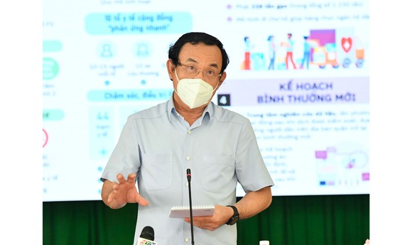 Bí thư Thành ủy TPHCM Nguyễn Văn Nên phát biểu trong buổi làm việc với quận 7 về phòng chống dịch Covid-19. Ảnh: VIỆT DŨNG