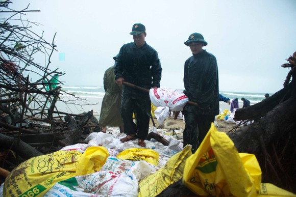 Bộ đội giúp dân chống sạt lở bờ biển Bình Hải ảnh 11