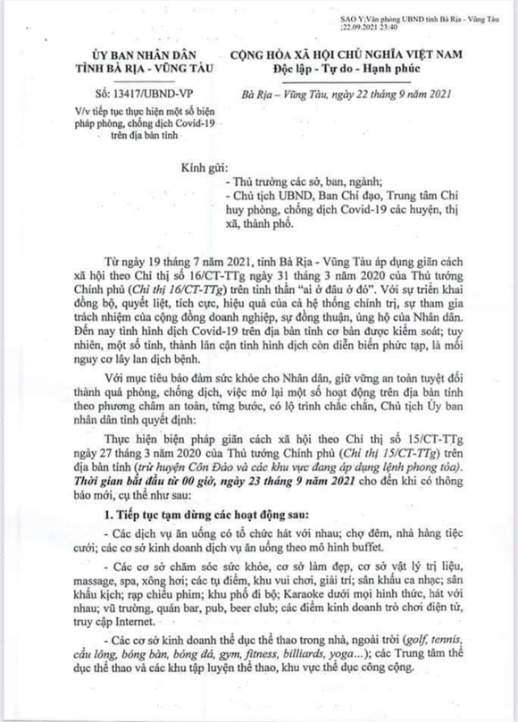 Bà Rịa – Vũng Tàu áp ụng giãn cách theo Chỉ thị 15, riêng Côn Đảo thực hiện theo Chỉ thị 19 ảnh 1