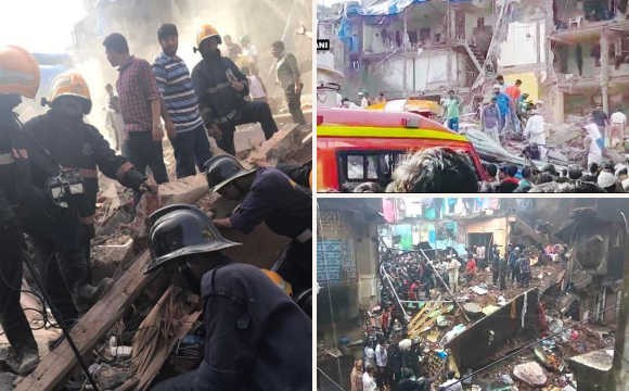 印度孟買南部一棟三層樓房8月31日發生垮塌，造成數十人傷亡。（圖源：互聯網）