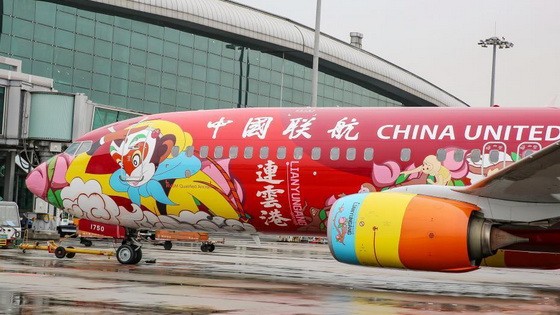 全球首架西遊主題彩繪客機亮相廣州。（圖源：互聯網）