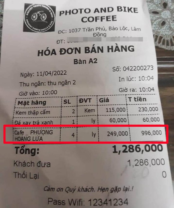 Quán cà phê tại Bảo Lộc không niêm yết giá, bị tố 'chặt chém' ly cà phê 249.000 đồng ảnh 2