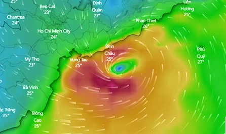 Tâm bão số 9 được dự báo vào Bà Rịa -Vũng Tàu và TPHCM trong sáng hoặc trưa nay 25-11-2018