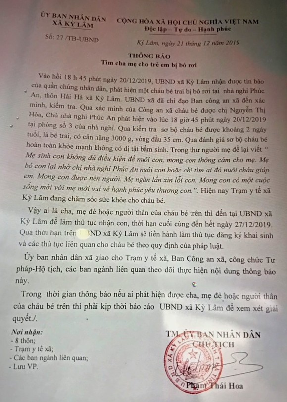 Bé trai sơ sinh nặng 3kg bị bỏ rơi tại nhà nghỉ ảnh 1