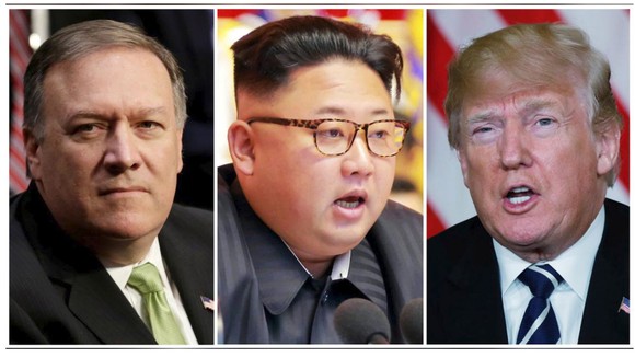 Giám đốc CIA Mike Pompeo (trái); lãnh đạo Triều Tiên Kim Jong Un (giữa) và Tổng thống Mỹ Donald Trump. Ảnh: REUTERS