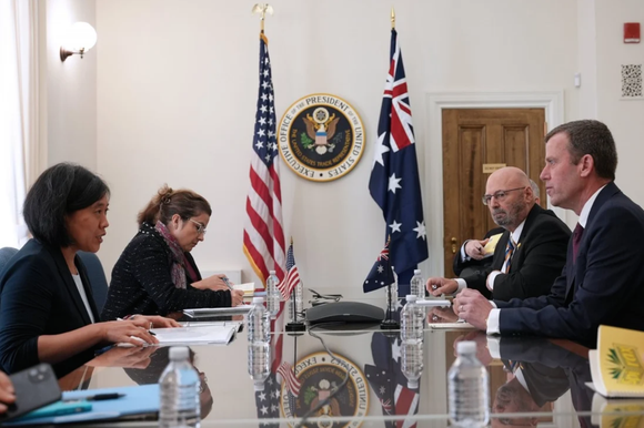  Đại diện Thương mại Mỹ Katherine Tai đã gặp người đồng cấp Úc Dan Tehan tại Washington hôm 21-7. Ảnh: Twitter