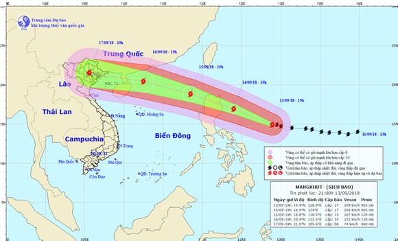 Dự báo đường đi của  bão Mangkhut