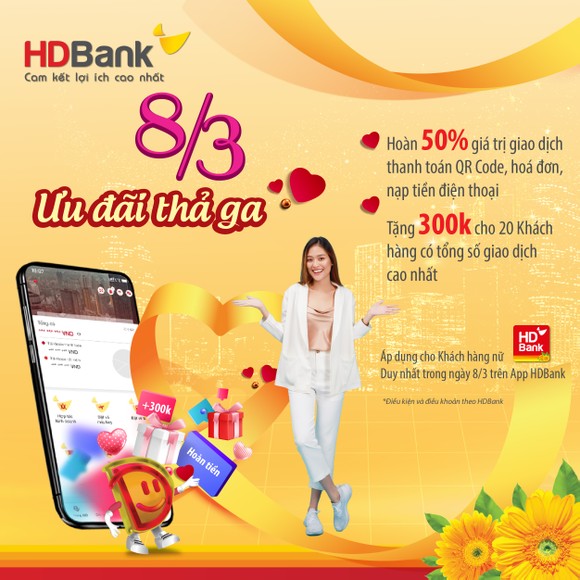 HDBank ưu đãi hàng loạt dịch vụ, quà tặng đến khách hàng dịp 8-3
