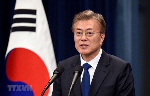 Tổng thống Hàn Quốc Moon Jae-in trong bài phát biểu tại Seoul. Ảnh: TTXVN