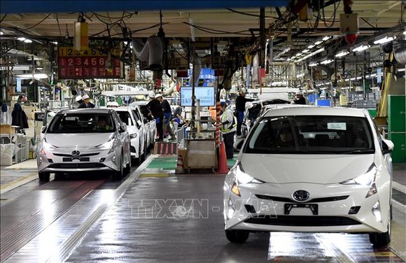 Bên trong một nhà máy sản xuất ô tô của Toyota tại tỉnh Achi, Nhật Bản. Ảnh: AFP/TTXVN