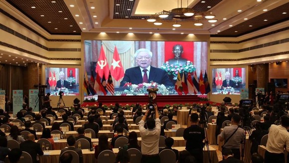 Tổng Bí thư, Chủ tịch nước Nguyễn Phú Trọng gửi thông điệp chào mừng đến Đại hội đồng AIPA 41. Ảnh: QUANG PHÚC