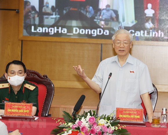 Tổng Bí thư Nguyễn Phú Trọng phát biểu tại cuộc tiếp xúc. Ảnh: TTXVN