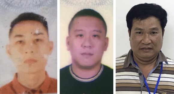 3 bị can bị khởi tố gồm: Mai Tiến Dũng (áo đỏ), Nguyễn Bảo Trung (áo đen) và Phạm Văn Hiệp (áo kẻ ngang)