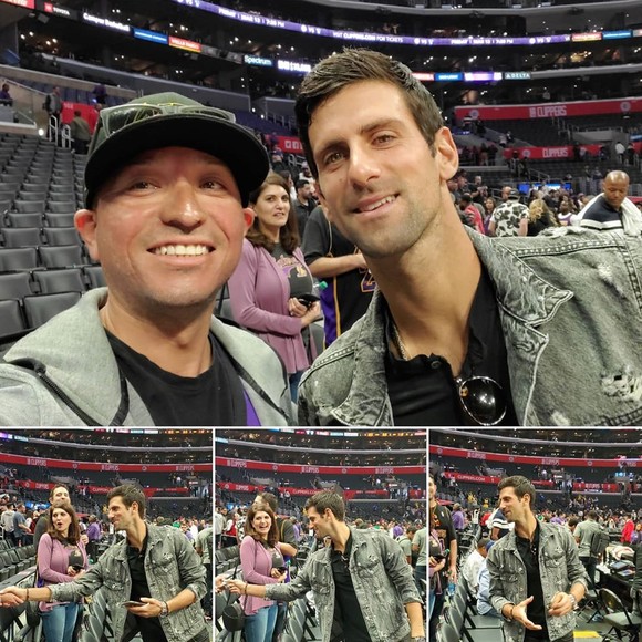 Djokovic giao lưu với khán giả khi dự khán một trận NBA