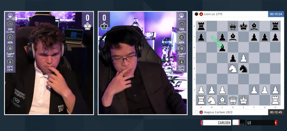 Lê Quang Liêm và Magnus Carlsen đã thi đấu tại lượt 4 của giải đấu. Ảnh: Chess24
