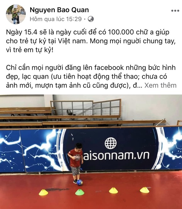 HLV Nguyễn Bảo Quân chia sẻ thông điệp trên trang cá nhân