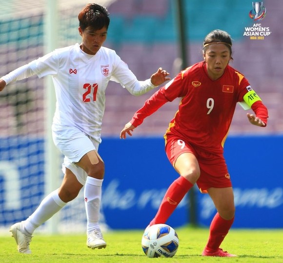Cuộc so tài giữa hai đội nữ Việt Nam và Myanmar tại VCK Asian Cup nữ 2022 mới đây