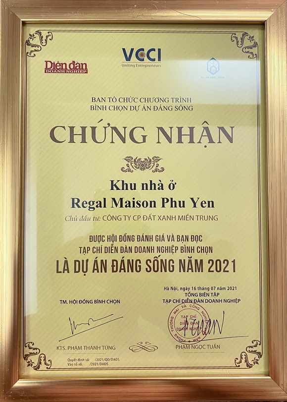 'Dự án đáng sống 2021' ghi danh Regal Maison Phu Yen của Đất Xanh Miền Trung trên bảng vàng ảnh 2