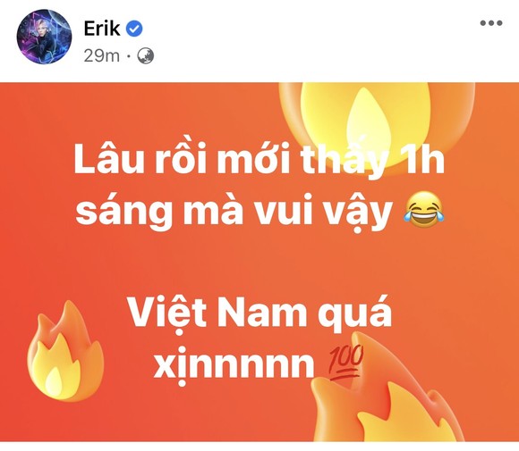 Giới nghệ sĩ thức khuya ăn mừng chiến thắng của tuyển Việt Nam ảnh 1