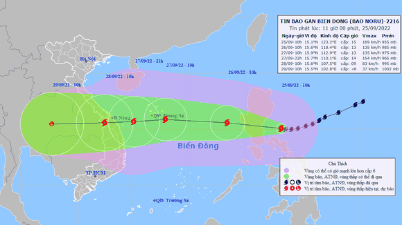 Bão Noru đi vào Biển Đông, sức gió mạnh nhất vùng gần tâm bão mạnh cấp 13