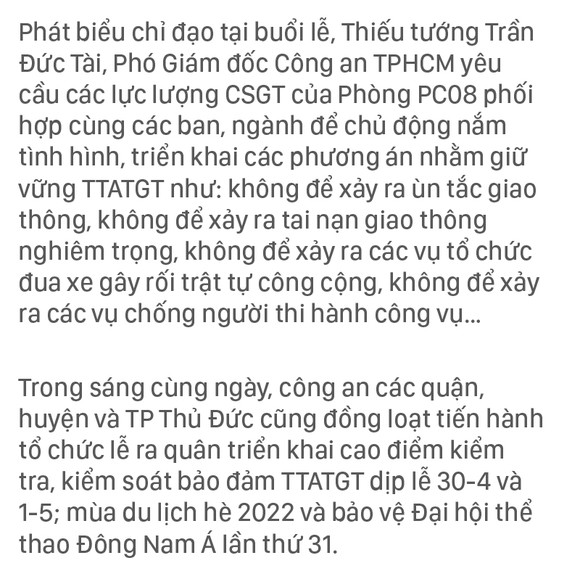 Công an TPHCM ra quân đảm bảo giao thông dịp nghỉ lễ và SEA Games 31 ảnh 14
