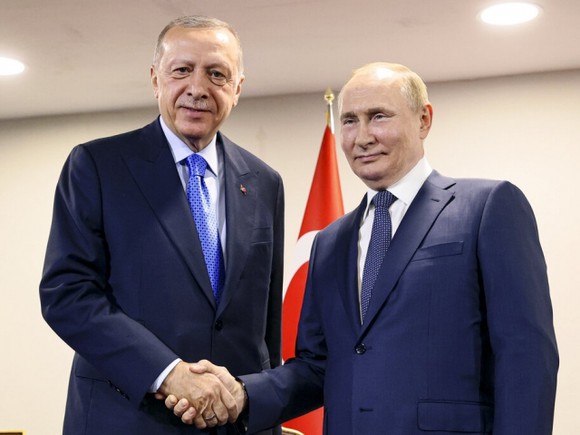 俄羅斯總統普京與土耳其總統埃爾多安會談。（美聯社）
