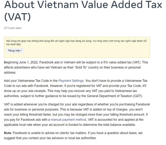 Facebook thu 5% phí quảng cáo để nộp thuế ở Việt Nam  ​ ảnh 1