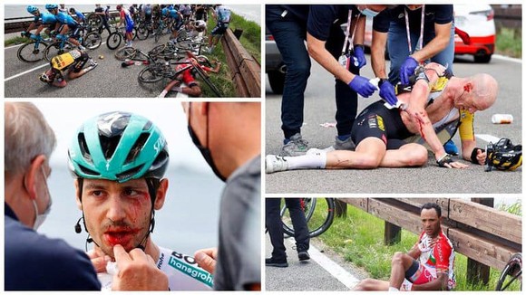 Tai nạn kinh hoàng khiến giải xe đạp Giro d’Italia đang đua phải tạm dừng cấp cứu VĐV ảnh 1