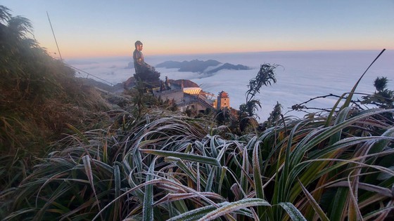 Beautiful landscape on Fansipan mountaintop covered in snow, ice  ảnh 1